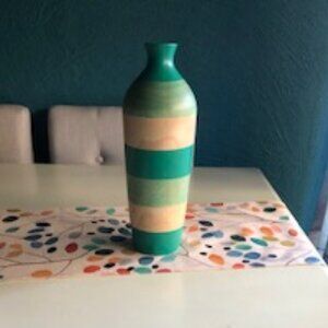 BEAUTIFUL GREEN AND CREAM COLOR WOODEN VASE